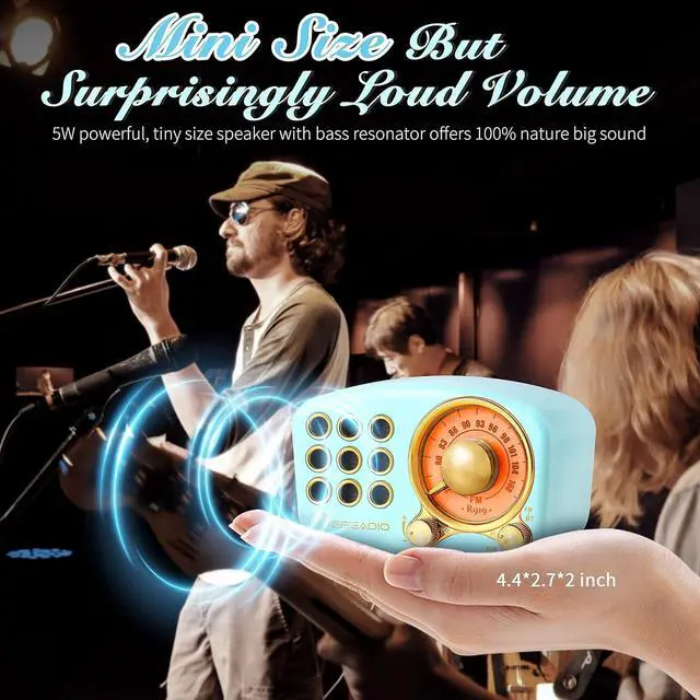 Alt view image 2 of 7 - Retro Bluetooth Speaker, Vintage Radio-Greadio FM Radio with Old Fashioned Classic Style, Strong Bass Enhancement, Loud Volume, Bluetooth 5.0 Wireless Connection, TF Card and MP3 Player (Blue)