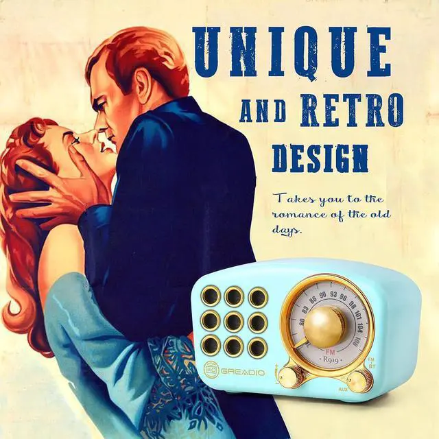 Alt view image 4 of 7 - Retro Bluetooth Speaker, Vintage Radio-Greadio FM Radio with Old Fashioned Classic Style, Strong Bass Enhancement, Loud Volume, Bluetooth 5.0 Wireless Connection, TF Card and MP3 Player (Blue)
