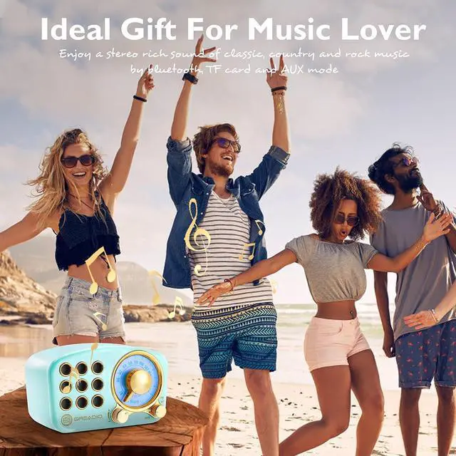 Alt view image 6 of 7 - Retro Bluetooth Speaker, Vintage Radio-Greadio FM Radio with Old Fashioned Classic Style, Strong Bass Enhancement, Loud Volume, Bluetooth 5.0 Wireless Connection, TF Card and MP3 Player (Blue)