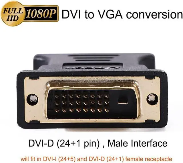 Alt view image 4 of 7 - DTECH DVI to VGA Adapter DVI-D Male to VGA Female Converter 1080P Video Connector 24+1 Pin for Monitor Computer Projector