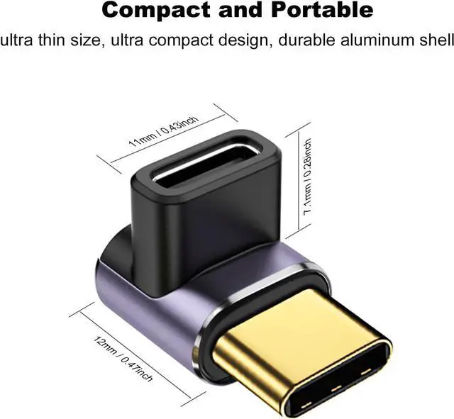 Alt view image 5 of 5 - 90 Degree USB-C Male to USB-C Female Adapter (2 Pack) Type-C Up and Down Right Angle 40Gbps PD 100W Fast Charging Connector for Steam Deck Switch Laptop MacBook Pro/Air Tablet and Phone