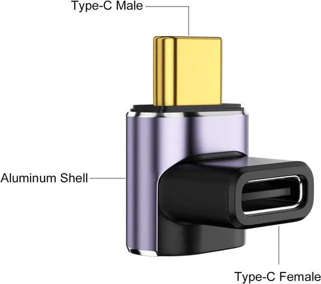 Alt view image 4 of 5 - 90 Degree USB-C Male to USB-C Female Adapter (2 Pack) Type-C Up and Down Right Angle 40Gbps PD 100W Fast Charging Connector for Steam Deck Switch Laptop MacBook Pro/Air Tablet and Phone