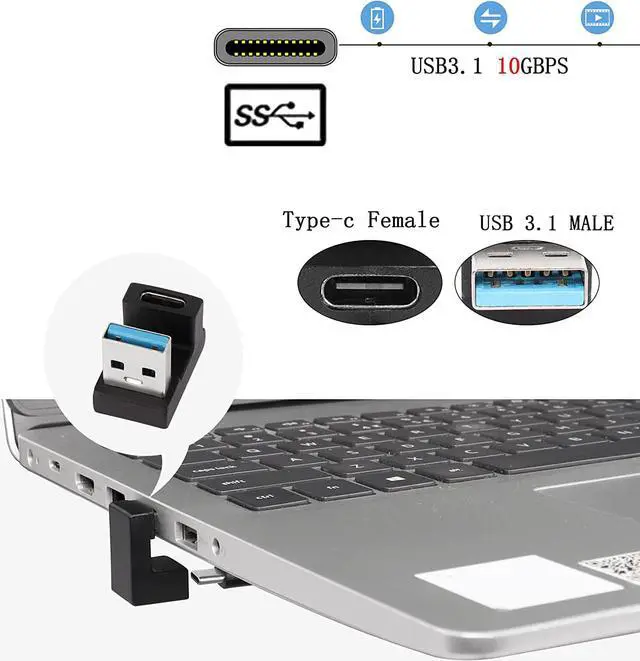 Alt view image 2 of 7 - U-Shape USB 3.1 to USB C Adapter 180 Degree USB A3.1 Male to Type C Female Coupler Connector 10Gbps Support Data Transfer OTG 2Pcs