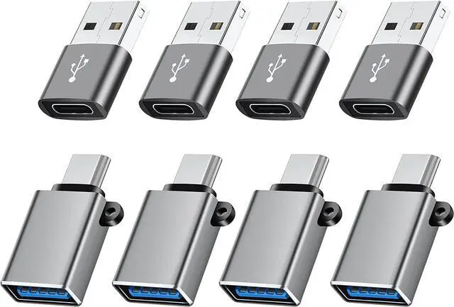 Main image of USB Type C Adapter 8 Pack USB to USB C Adapter USBC Type A Male Female OTG Converter Adaptor Charger Cable Connector for iPhone 15 14 13 MacBook Pro iPad iMac Grey