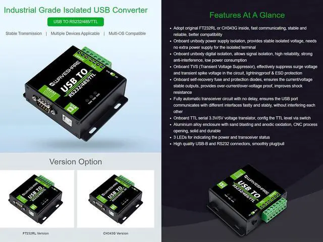 Alt view image 3 of 7 - USB to RS232/485/TTL(UART) Industrial Isolated Converter with Original FT232RL Inside and Power Isolation ADI Magnetical Isolation TVS Diode Protection Circuit Aluminium Alloy Enclosure