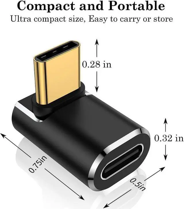 Alt view image 6 of 7 - USB C 90 Degree Adapter (2 Pack) Up and Down Right Angle L Shape USB Type C Male to Female Connector for Steam Deck ROG Ally MacBook Tablet Phone and More - Black