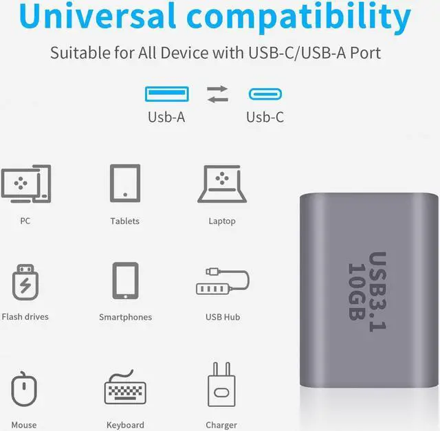Alt view image 3 of 6 - 10Gbps USB C Female to USB Female Adapter 2-Pack Bi-Directional USB 3.1 Gen2 Type-C to Type-A Converter OTG Adapter Compatible with iPhone MacBook Pro Laptop