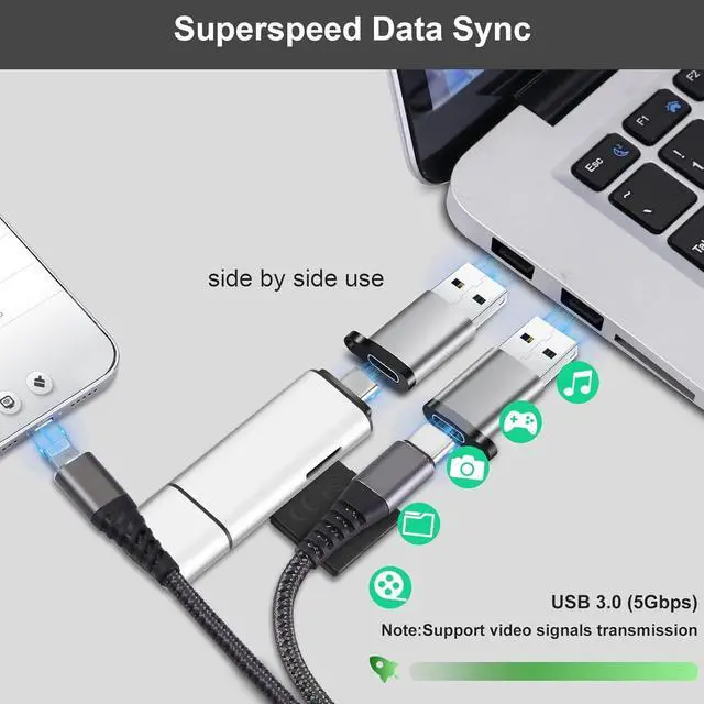 Alt view image 4 of 7 - USB to USB C Adapter 6 Pack,USB C to USB Adapter,USB C Female to USB Male Adapter,USB A to USB C,USB C Charger Converter Compatible with iPhone 14/13 Pro,MacBook Pro,Samsung Galaxy S21/S20 etc,Grey