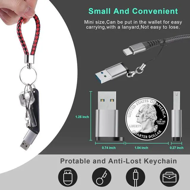 Alt view image 7 of 7 - USB to USB C Adapter 6 Pack,USB C to USB Adapter,USB C Female to USB Male Adapter,USB A to USB C,USB C Charger Converter Compatible with iPhone 14/13 Pro,MacBook Pro,Samsung Galaxy S21/S20 etc,Grey