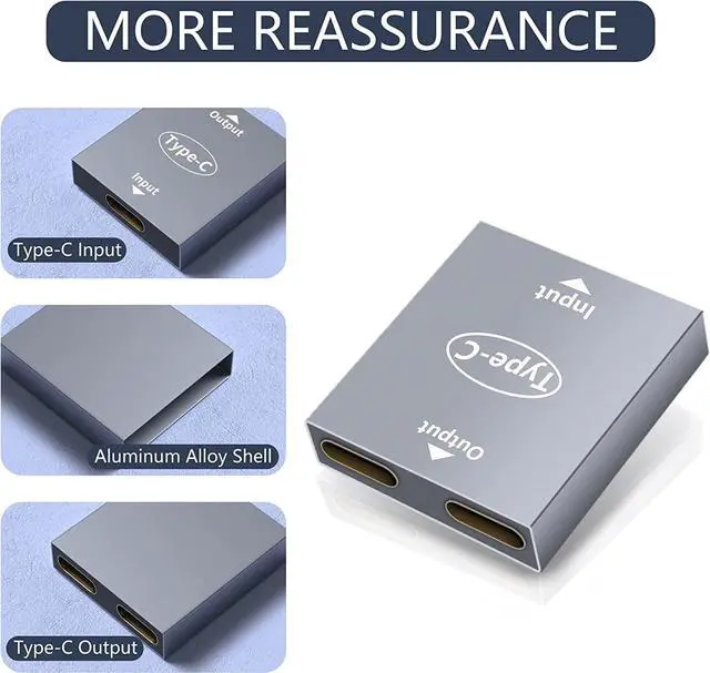 Alt view image 2 of 6 - USB C Splitter Y Dual USB C Charger Adapter USB Female to Female Double USB C Port Hub Charger Power Split Adapter Splitter2 Pack