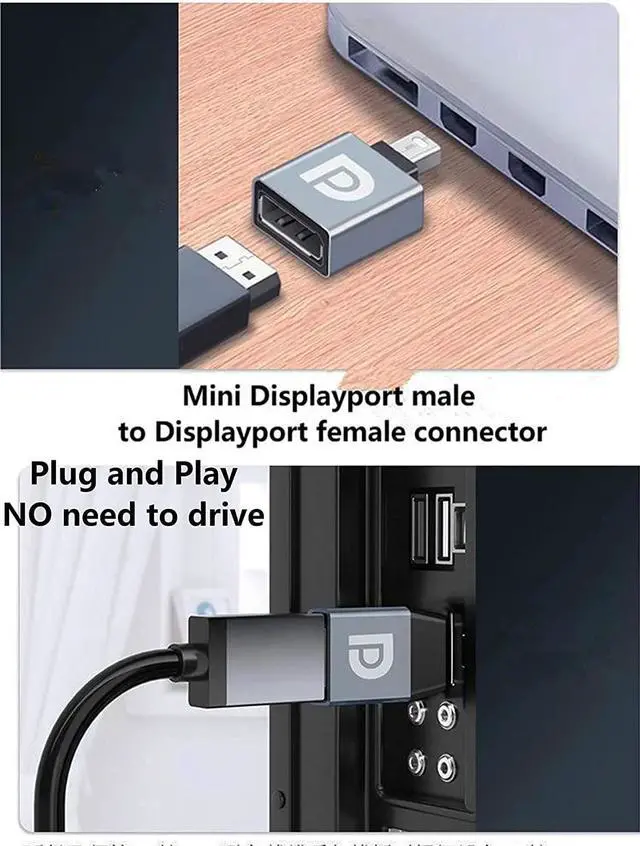 Alt view image 3 of 7 - S Mini Displayport to Displayport Adapter Converter 8K@60Hz Mini DP Male to DP 1.4 Female Adapter DP to Mini DP Extender for Laptop PC TV Monitor