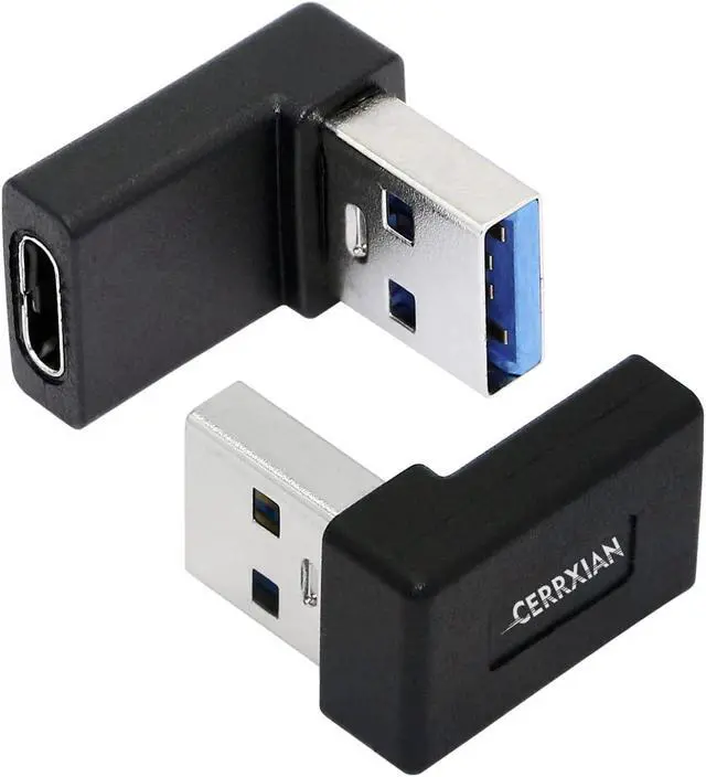 Alt view image 5 of 7 - Right Angle USB C to USB A Adapter Up Angle & Down Angle USB A 3.0 Male to USB Type C 3.1 Female Connector Adapter for Laptops Wall Chargers Power Banks(2-Pack)