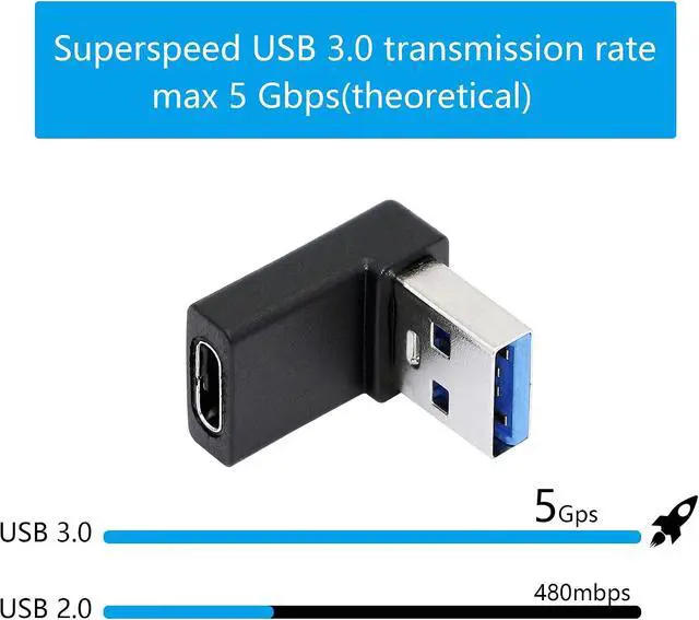 Alt view image 7 of 7 - Right Angle USB C to USB A Adapter Up Angle & Down Angle USB A 3.0 Male to USB Type C 3.1 Female Connector Adapter for Laptops Wall Chargers Power Banks(2-Pack)