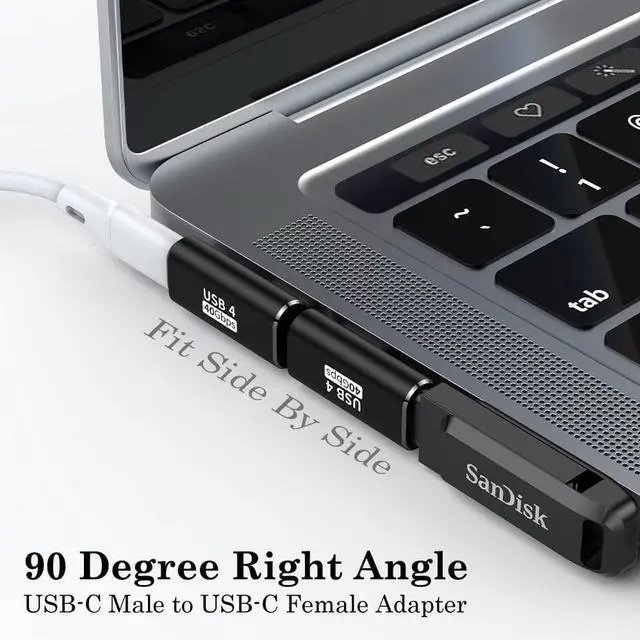 Alt view image 2 of 7 - 90 Degree USB C Adapter (2 Pack) L Shape Left and Right USB Type C Connector for Meta Quest MacBook iMac iPad iPhone 16 15 Series and Other Type C or Thunderbolt 4/3 Devices - Black