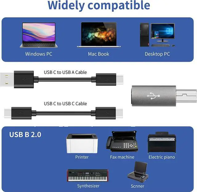 Alt view image 2 of 7 - USB C to USB B Adapter  4-Pack USB C Female to Printer Male Converter Adapter Compatible with MIDIPrintersElectric Piano and Synthesizers Devices
