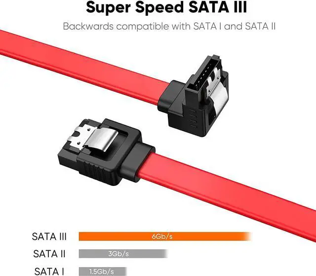 Alt view image 2 of 7 - CableCreation SATA III Cable, [2-Pack] 8-Inch/0.6FT SATA III 6.0 Gbps 7pin Female to Downward Right Angle Female Data Cable with Locking Latch, Support for 2.5'' SSD,3.5''HDD Drive, Red
