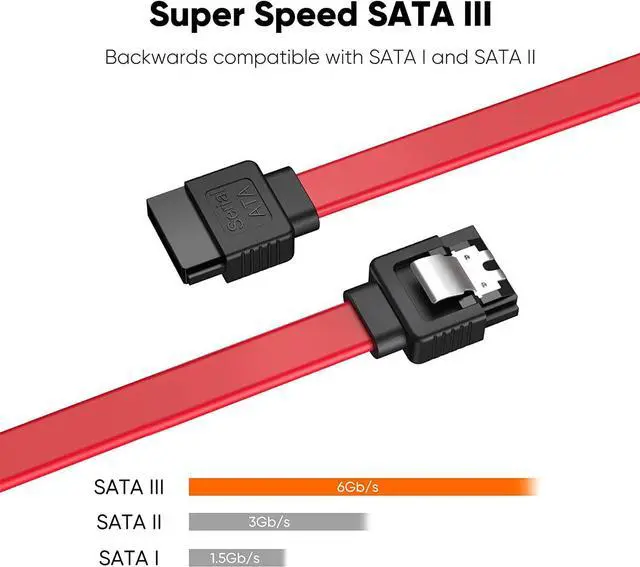 Alt view image 3 of 7 - CableCreation SATA III Cable, [2-Pack] 8-Inch/0.6FT SATA III 6.0 Gbps 7pin Female to Downward Right Angle Female Data Cable with Locking Latch, Support for 2.5'' SSD,3.5''HDD Drive, Red