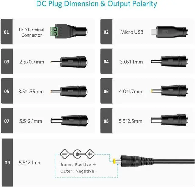 Alt view image 3 of 7 - 30W Universal 3V 4.5V 5V 6V 7.5V 9V 12V AC DC Adapter Power Supply for LED Light Strip Router Speaker Smart Phone Tablet CCTV IP Camera TV Box 0.5A 1A 1.5A 2A 2000mA Amp - with 5V 2A USB