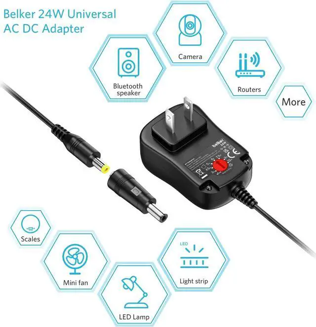 Alt view image 2 of 7 - Belker 24W Universal 3V 4.5V 5V 6V 7.5V 9V 12V AC DC Adapter Power Supply for Household Electronics Smartphone Mp3 Routers TV Boxes LCD Tablets CCTV Cameras Max. 2000mA