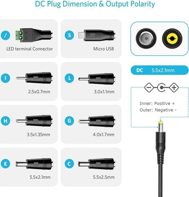 Belker Universal 5V DC 5.5 2.1mm Jack Charging Cable Power Cord, USB to DC  Power Cable with 14 Interchangeable Plugs Connectors Adapters Compatible