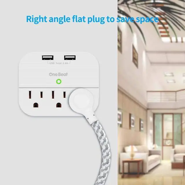 Alt view image 5 of 5 - Desktop Power Strip with 3 Outlet 4 USB Ports 4.5A, Flat Plug and 5 ft Long Braided Extension Cords for Cruise Ship Travel Home Office, ETL Listed