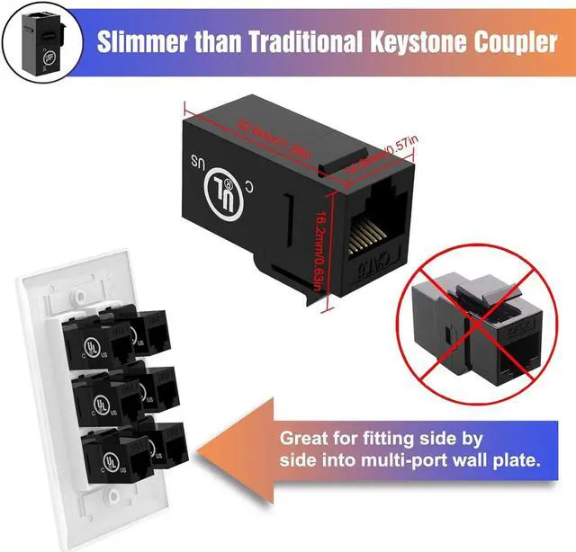 Alt view image 4 of 7 - VCE CAT6 RJ45 Keystone Jack Inline Coupler UL Listed-Black 5-Pack