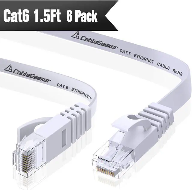 Main image of Cat 6 Ethernet Cable 1.5ft - 6 Pack White (at a Cat5e Price but Higher Bandwidth) Cat6 Internet Network Cables - Flat Ethernet Patch Cable Short - Computer Cable with Snagless RJ45 Connectors