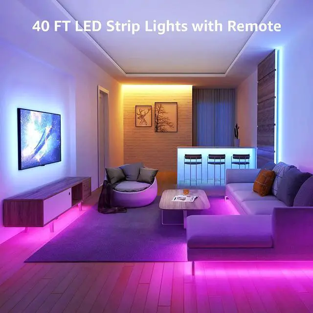 Alt view image 2 of 7 - LED Strip Lights 39.4Ft RGB LED Strips 5050 SMD LED Color Changing Strip Light with 44 Keys Remote Controller and 24V Power Supply Ideal for Christmas Decorations Bedroom Home TV Backlight