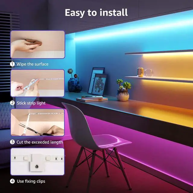 Alt view image 5 of 7 - LED Strip Lights 39.4Ft RGB LED Strips 5050 SMD LED Color Changing Strip Light with 44 Keys Remote Controller and 24V Power Supply Ideal for Christmas Decorations Bedroom Home TV Backlight