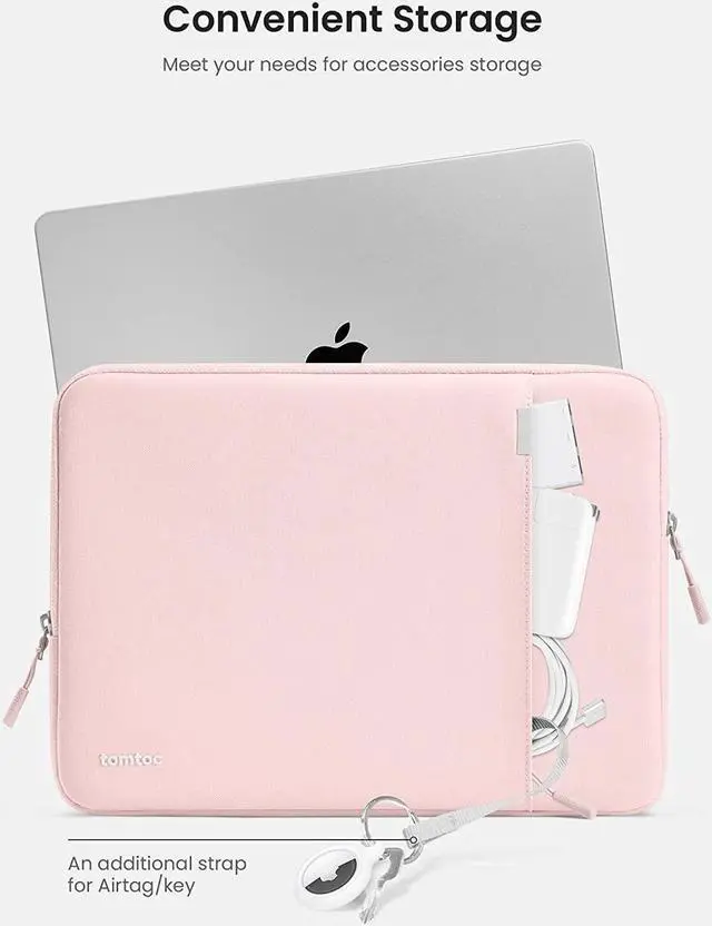 Alt view image 4 of 7 - tomtoc 360° Protective Laptop Sleeve for 13-inch MacBook Air M2/A2681 M1/A2337 2018-2022, 13 Inch MacBook Pro M2/A2686 M1/A2338 2016-2022, Water-Resistant MacBook Case with Accessory Pocket, Pink