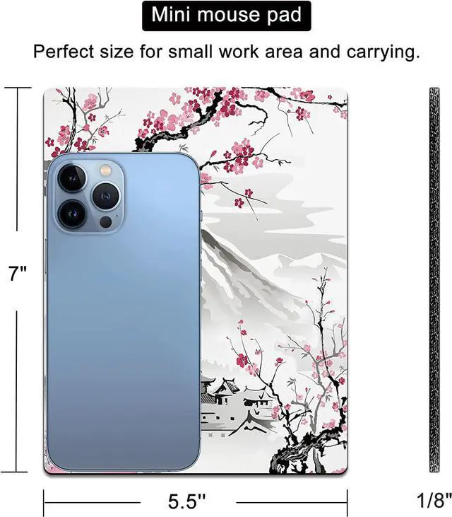 Alt view image 2 of 7 - Small Mouse Pad Cute Mini Mouse Pads for Wireless Mouse and Laptop Travel Mousepads with Designs - Japanese Cherry Blossom/Sakura Portable Mousepad with Non-slip Rubber Base - 5.5 x 7 Inch