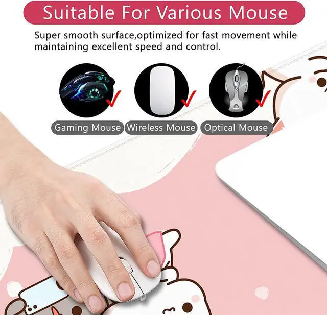 Alt view image 2 of 6 - Pink Large Gaming Mouse Pad Cat Desk Pad XXL Cute Mouse Mat 35x15.7x0.12 inch Desk Accessories Kawaii Desk Mat (Pink Cat -2)