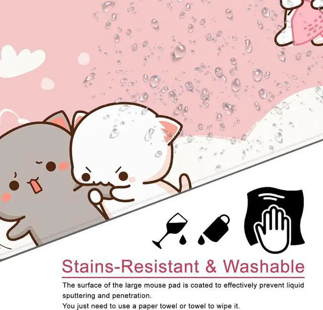 Alt view image 4 of 6 - Pink Large Gaming Mouse Pad Cat Desk Pad XXL Cute Mouse Mat 35x15.7x0.12 inch Desk Accessories Kawaii Desk Mat (Pink Cat -2)