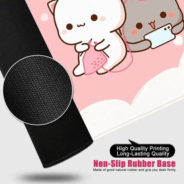 Alt view image 5 of 6 - Pink Large Gaming Mouse Pad Cat Desk Pad XXL Cute Mouse Mat 35x15.7x0.12 inch Desk Accessories Kawaii Desk Mat (Pink Cat -2)