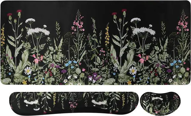 Main image of Large Mouse pad for Desk Computer Desk Mat 3Pcs XXL Keyboard and Mouse Pad + Keyboard Wrist Rest Desk Matt for Desktop Easy Typing Pain Relief Ultra Thick Mousepad Keyboard Mat(Weeds)