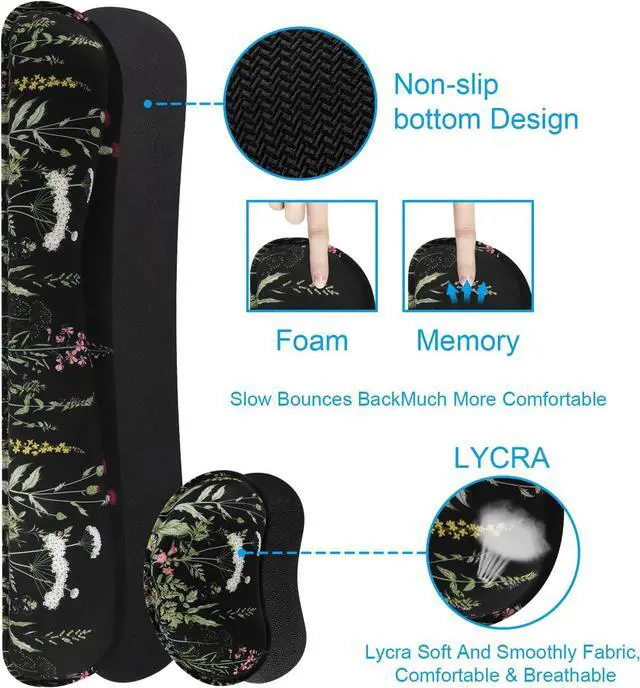 Alt view image 4 of 7 - Large Mouse pad for Desk Computer Desk Mat 3Pcs XXL Keyboard and Mouse Pad + Keyboard Wrist Rest Desk Matt for Desktop Easy Typing Pain Relief Ultra Thick Mousepad Keyboard Mat(Weeds)