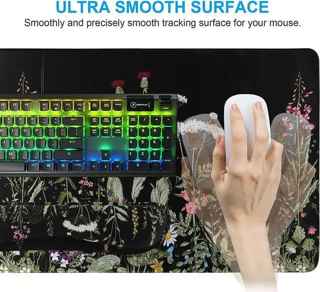 Alt view image 3 of 7 - Large Mouse pad for Desk Computer Desk Mat 3Pcs XXL Keyboard and Mouse Pad + Keyboard Wrist Rest Desk Matt for Desktop Easy Typing Pain Relief Ultra Thick Mousepad Keyboard Mat(Weeds)