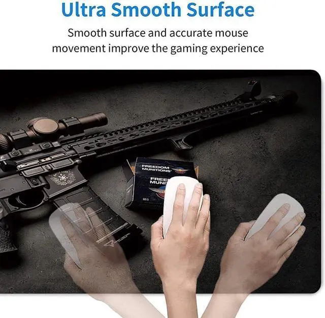 Alt view image 4 of 7 - RTGGSEL 31.5x11.8 Inch Non-Slip Long Extended Large Gaming Mouse Pad with Stitched Edges XL Laptops Keyboard Mouse Mat (Black Gun)