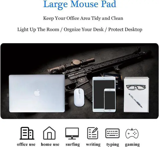 Alt view image 7 of 7 - RTGGSEL 31.5x11.8 Inch Non-Slip Long Extended Large Gaming Mouse Pad with Stitched Edges XL Laptops Keyboard Mouse Mat (Black Gun)