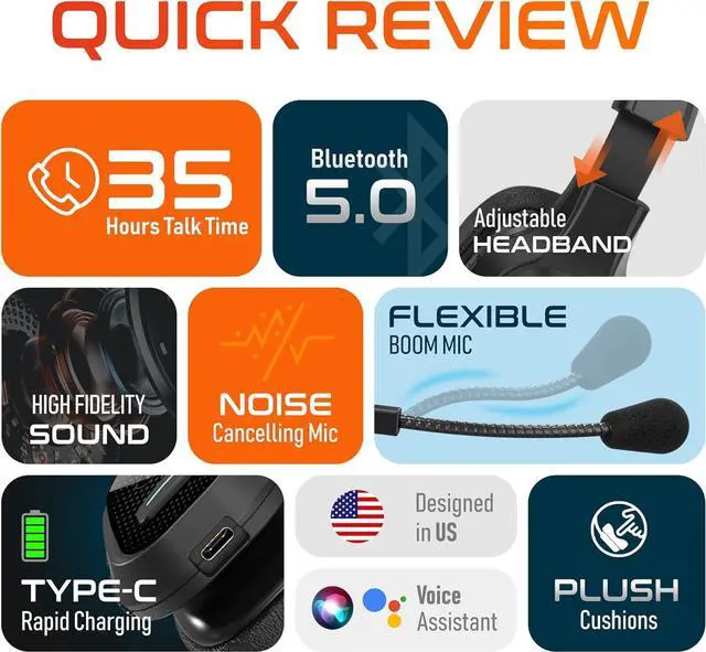 Alt view image 7 of 7 - Delton 20X Professional Noise Canceling Bluetooth On Ear Computer Headset with Microphone, Black, 2/Pack (DBTHEAD20XX2)