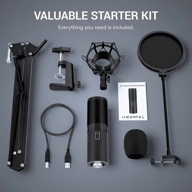 Alt view image 4 of 6 - CORN USB Microphone Kit, Streaming Podcast PC Condenser Computer Mic for Gaming, YouTube Video, Recording Music, Voice Over, Studio Mic Bundle with Adjustment Arm Stand
