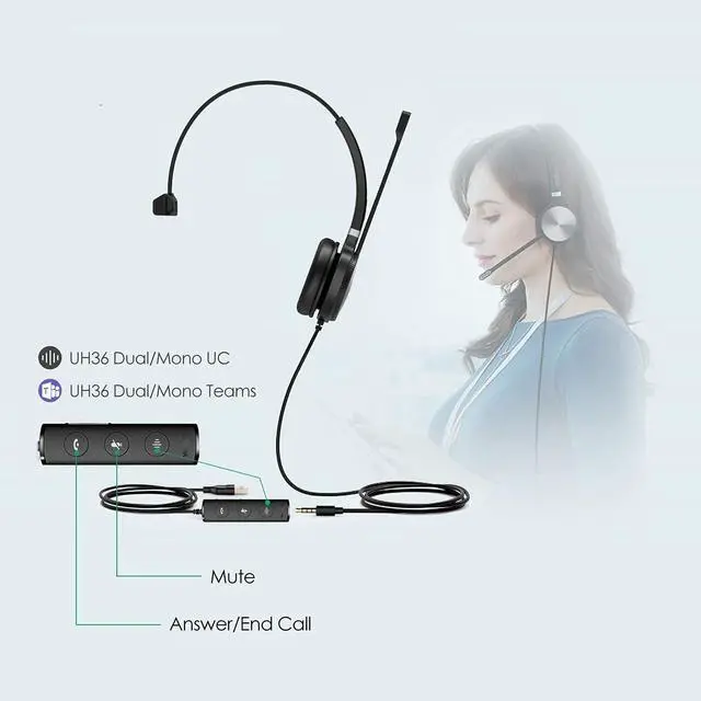Alt view image 7 of 7 - UH36 Professional USB Headset Wired Headphones for Work Calls and Music Headset with Noise Cancelling Mic for Computer PC LaptopUC Compatible Mono 3.5mm Jack/USB Connection