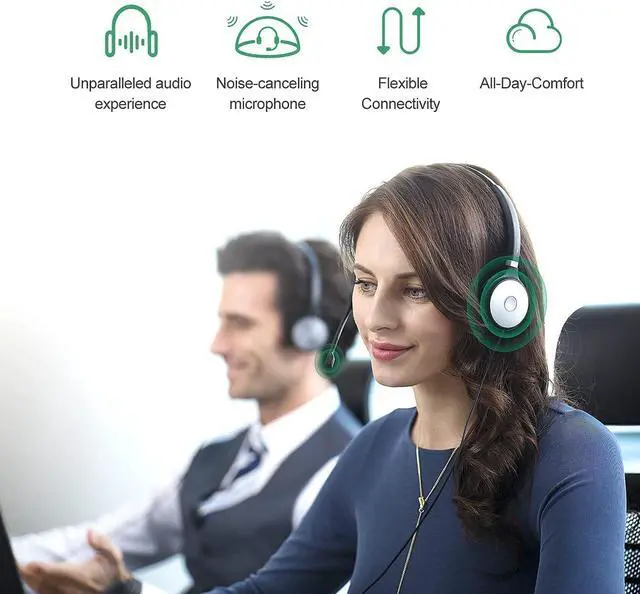 Alt view image 6 of 7 - UH36 Professional USB Headset Wired Headphones for Work Calls and Music Headset with Noise Cancelling Mic for Computer PC LaptopUC Compatible Mono 3.5mm Jack/USB Connection