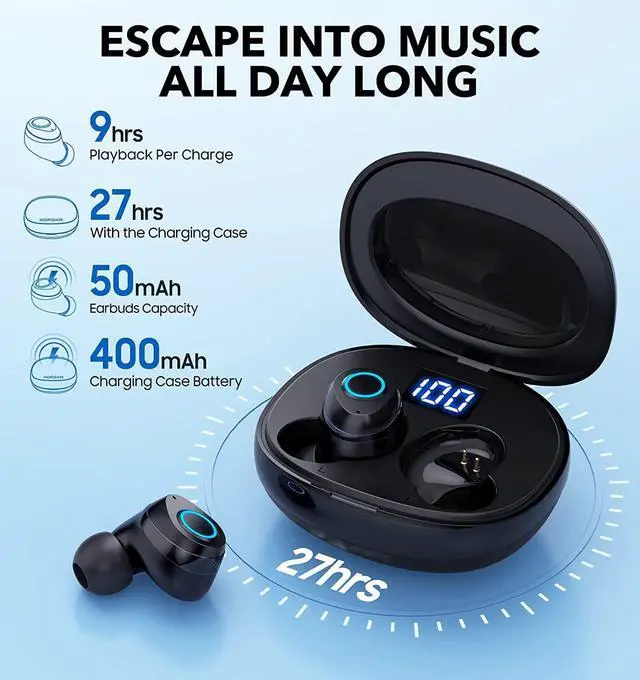 Alt view image 3 of 7 - Wireless Earbuds, KORSKR Bluetooth Earbuds Hi-Fi Stereo Bluetooth 5.1 in-Ear Headphones Touch Control Ear Buds Ultra-Long Playtime Quick Pairing Earbuds with Microphone Charging Case for Sports Work