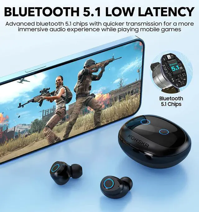 Alt view image 4 of 7 - Wireless Earbuds, KORSKR Bluetooth Earbuds Hi-Fi Stereo Bluetooth 5.1 in-Ear Headphones Touch Control Ear Buds Ultra-Long Playtime Quick Pairing Earbuds with Microphone Charging Case for Sports Work