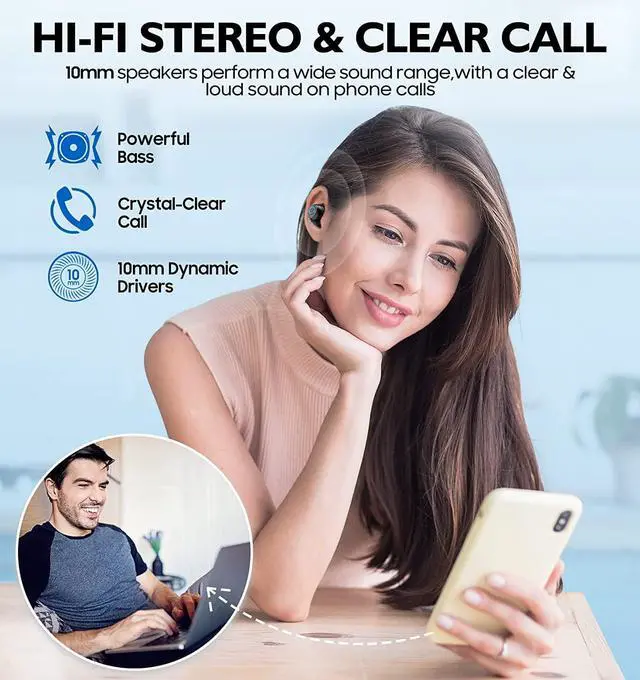 Alt view image 2 of 7 - Wireless Earbuds, KORSKR Bluetooth Earbuds Hi-Fi Stereo Bluetooth 5.1 in-Ear Headphones Touch Control Ear Buds Ultra-Long Playtime Quick Pairing Earbuds with Microphone Charging Case for Sports Work