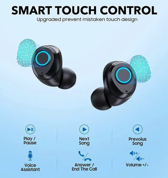 Alt view image 7 of 7 - Wireless Earbuds, KORSKR Bluetooth Earbuds Hi-Fi Stereo Bluetooth 5.1 in-Ear Headphones Touch Control Ear Buds Ultra-Long Playtime Quick Pairing Earbuds with Microphone Charging Case for Sports Work