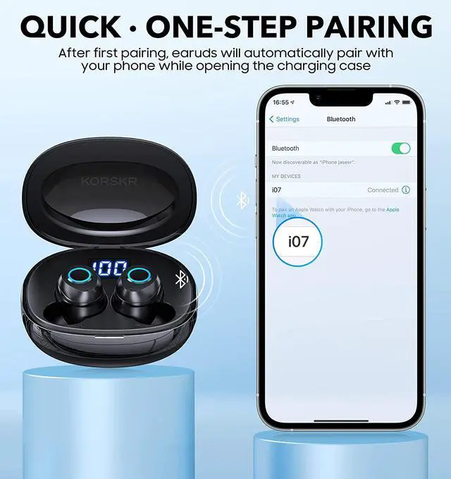 Alt view image 6 of 7 - Wireless Earbuds, KORSKR Bluetooth Earbuds Hi-Fi Stereo Bluetooth 5.1 in-Ear Headphones Touch Control Ear Buds Ultra-Long Playtime Quick Pairing Earbuds with Microphone Charging Case for Sports Work