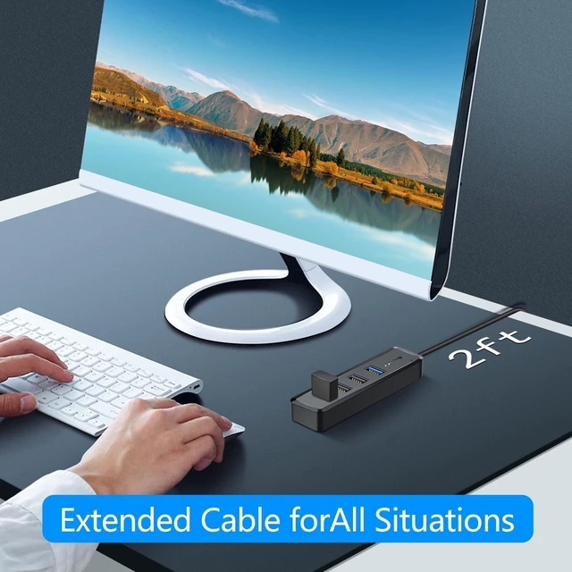 Alt view image 5 of 5 - 4-Port Hub - 1 USB 3.0 + 3 USB 2.0 Ports for MacBook Mac Pro Mac mini iMac Surface Pro XPS PC Flash Drive Mobile HDD Laptop Extension Cable