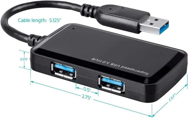 Alt view image 2 of 6 - Monoprice 124260 Mini 4-Port USB 3.0 Travel Hub, Black